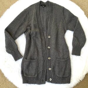 Mohair Cardigan Ann Taylor Grey contemporary preppy casual office capsule cozy